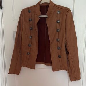 New witht tag Tan Jacket with Tailored Silhouette and Stand-Up Collar. Size M.